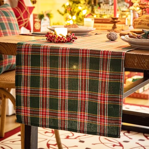 Plaid Christmas Table Runner - 72 Inch Holiday Decor, Polyester