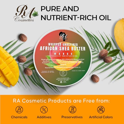RA Cosmetics Whipped Shea Butter with Mango - 6oz Moisturizer for Skin & Hair