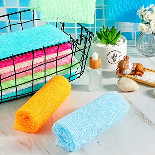 12 Pack 36 Inch Exfoliating Bath Cloth Towels - African Net Sponges, Long Nylon Shower Scrubbing Sponges for Back & Body, 12 Colors