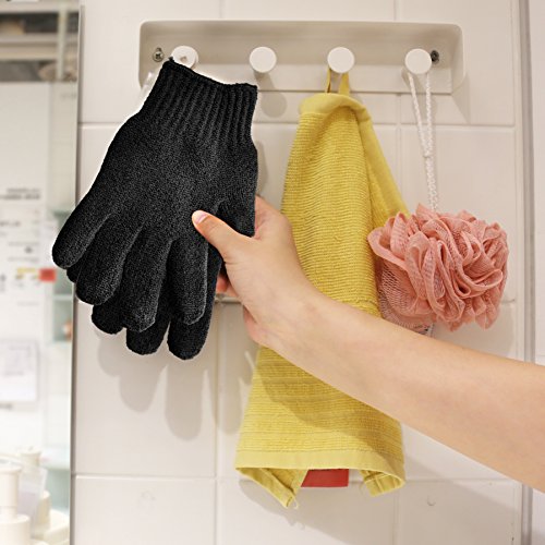 MIG4U Exfoliating Shower Gloves Pack of 2 - Black & Orange, Premium Nylon Body Scrub for Men & Women