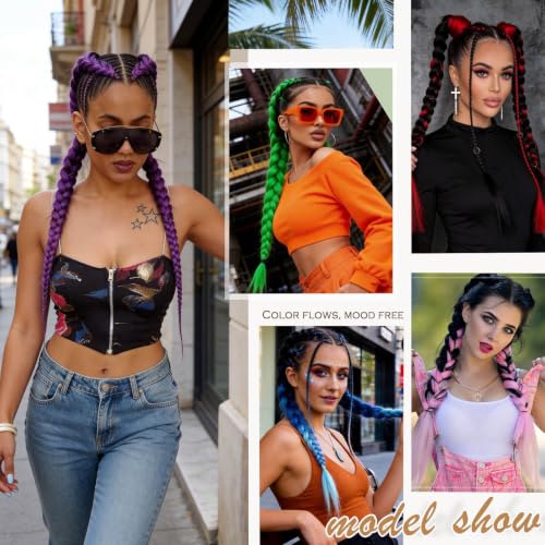 Charsun 26 Inch Black/Blue Light Blue Synthetic Ponytail Hair Extensions with Elastic Tie 2 Pack