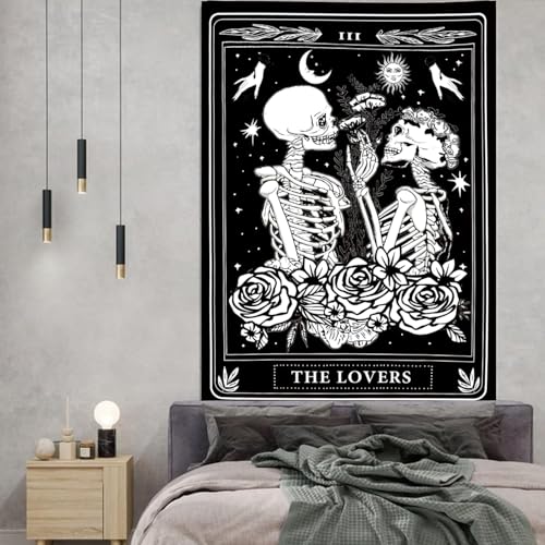 Gothic Lovers Skull Tapestry - Black & White Wall Hanging 40" x 60"