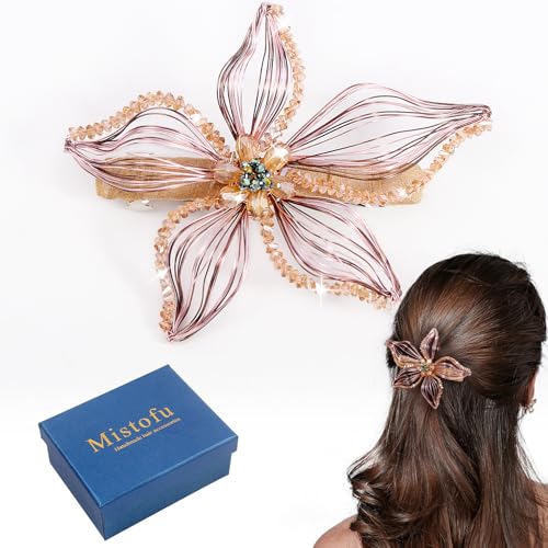 Mistofu Handmade Copper Wire Flower Hair Barrette - Elegant Hair Accessories for Women & Girls (Yellow-A)