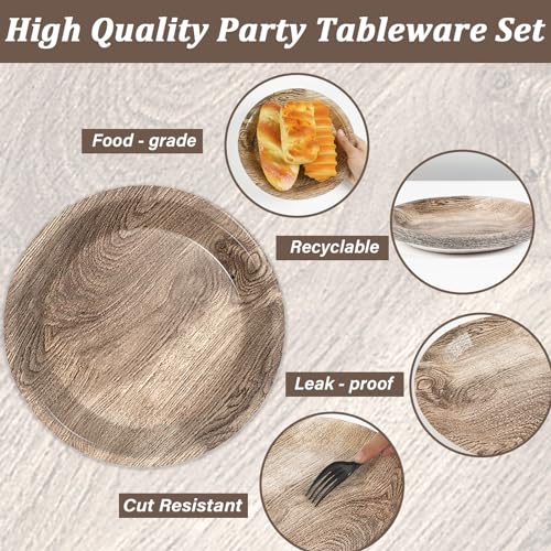 Lumberjack Party Plates Set - 48 Rustic Wooden Tree Plates
