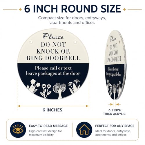 Do Not Knock or Ring Doorbell Sign - 6 Inch Round Acrylic