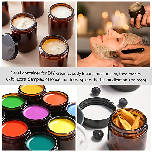 Amber Glass Jars Set - 4oz, 2oz, 1oz with Black Lids | Leakproof & BPA-Free