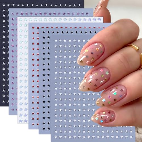 6 Sheets Self-Adhesive Star Nail Art Stickers - 3D Glitter Designs