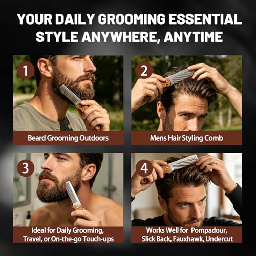 MenGate Folding Beard Comb - Zebrawood & Silver Pocket Comb