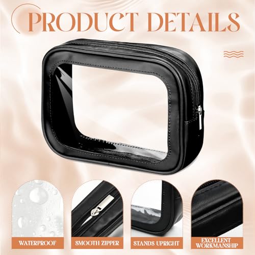 Abbylike 4-Piece Clear Makeup Bag Set, TSA Approved Toiletry Organizer (Black)