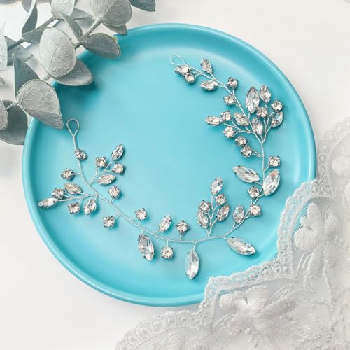Silver Rhinestone Leaf Bridal Hair Vine | Elegant Wedding Hair Accessory