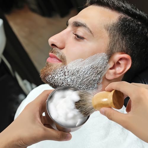 SAMEBUTECO Shaving Brush Set for Men-Pure Badger Hair Brush with Bamboo Handle, Stainless Steel Stand & Bowl, Wet Shaving Kit for Smooth Close Shave, Gift Set