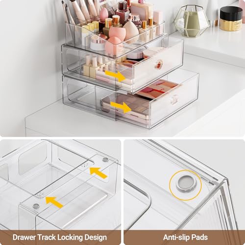 HOMETUK 2-Tier Clear Makeup Organizer with Drawer for Vanity and Bathroom