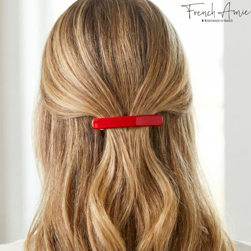 French Amie Red Cellulose Acetate Hair Clip Barrette 2.25 Inch Small