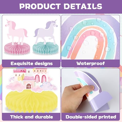 12Pcs Rainbow Unicorn Honeycomb Centerpieces for Birthday Party