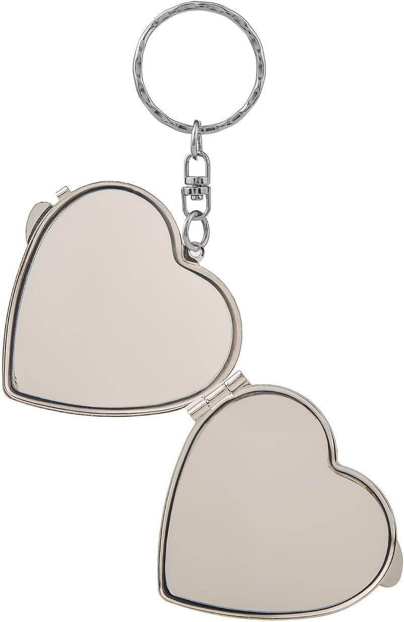 Portable Heart-Shaped Folding Makeup Mirror - Double-Sided Design with Sparkling Sticker | Ideal for Home & Travel - White
