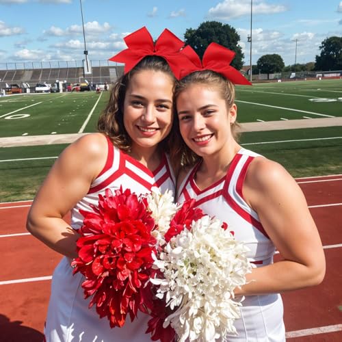 Red Cheer Bows for Cheerleaders Girls 8-inch Glitter Hair Accessories