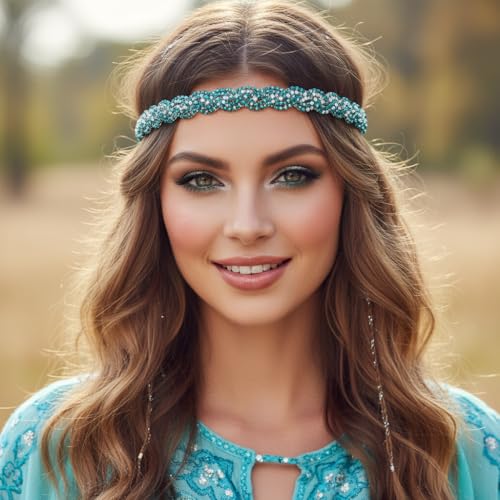 Mardi Gras Rhinestone Headbands for Women - Sparkly Crystal Braid Accessory