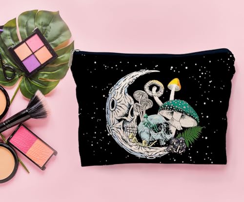 Gothic Skull Moon Tarot Makeup Bag - Colorful Mushroom Design