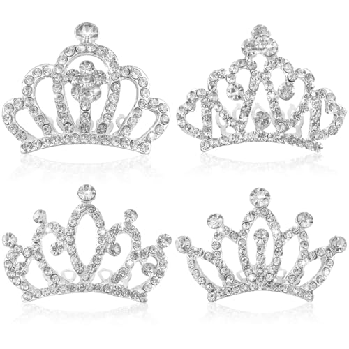 Minkissy 4pcs Kids Crown Hair Clips & Tiaras - Rhinestone Little Girl Hair Accessories