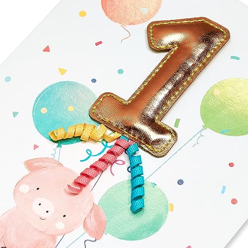 Papyrus 1st Birthday Card with Piggy & Balloons