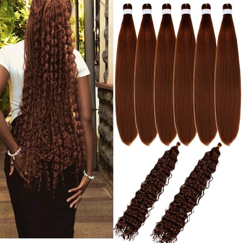 Brown Braiding Hair Extensions with Boho Curls - 26 Inch, Pack of 8