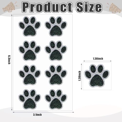 200 Pcs Glitter Paw Print Temporary Tattoos - Black Dog Paw Stickers