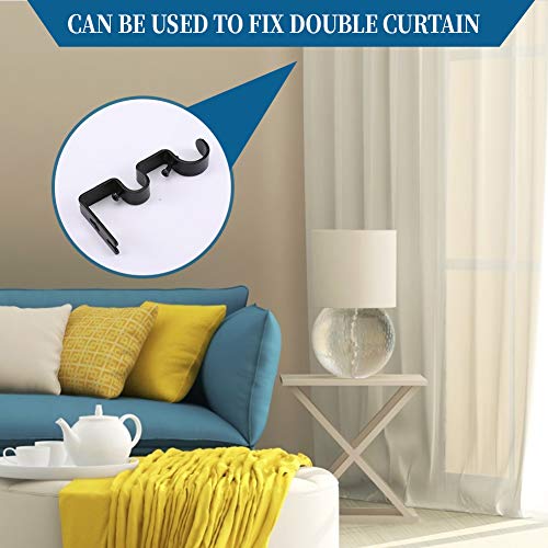 Heavy Duty Double Curtain Rod Brackets - Set of 3, Black