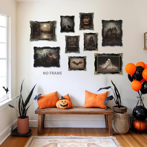 9-Piece Spooky Halloween Wall Art Set - Gothic Prints for Home Decor