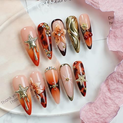 OCOUYVD Press on Nails M - Luxury 3D Flower & Star Designs