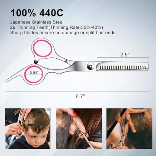 Sirabe Pink 9-Piece Hair Cutting Scissors Kit for Professional & Home Use