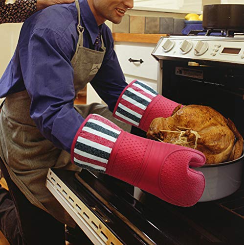 Heat Resistant Silicone Oven Mitts - Extra Long 15" for Cooking & Grilling