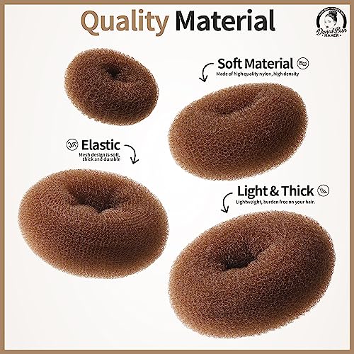 Teenitor Hair Bun Maker, Hair Buns for kids Girls, Hair Donuts, Ballet Bun Maker,4 Size, Light Brown