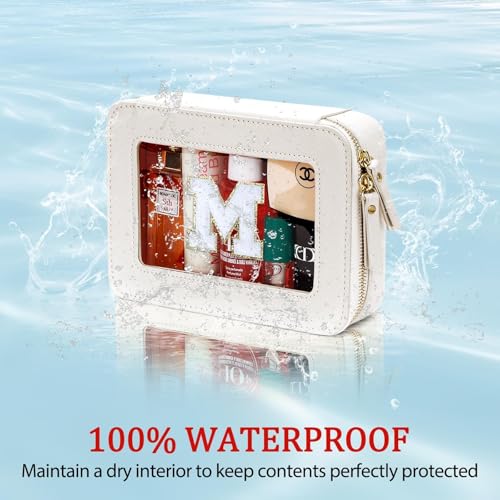 Personalized Beige Makeup Bag for Women - Compact Travel Toiletry Case