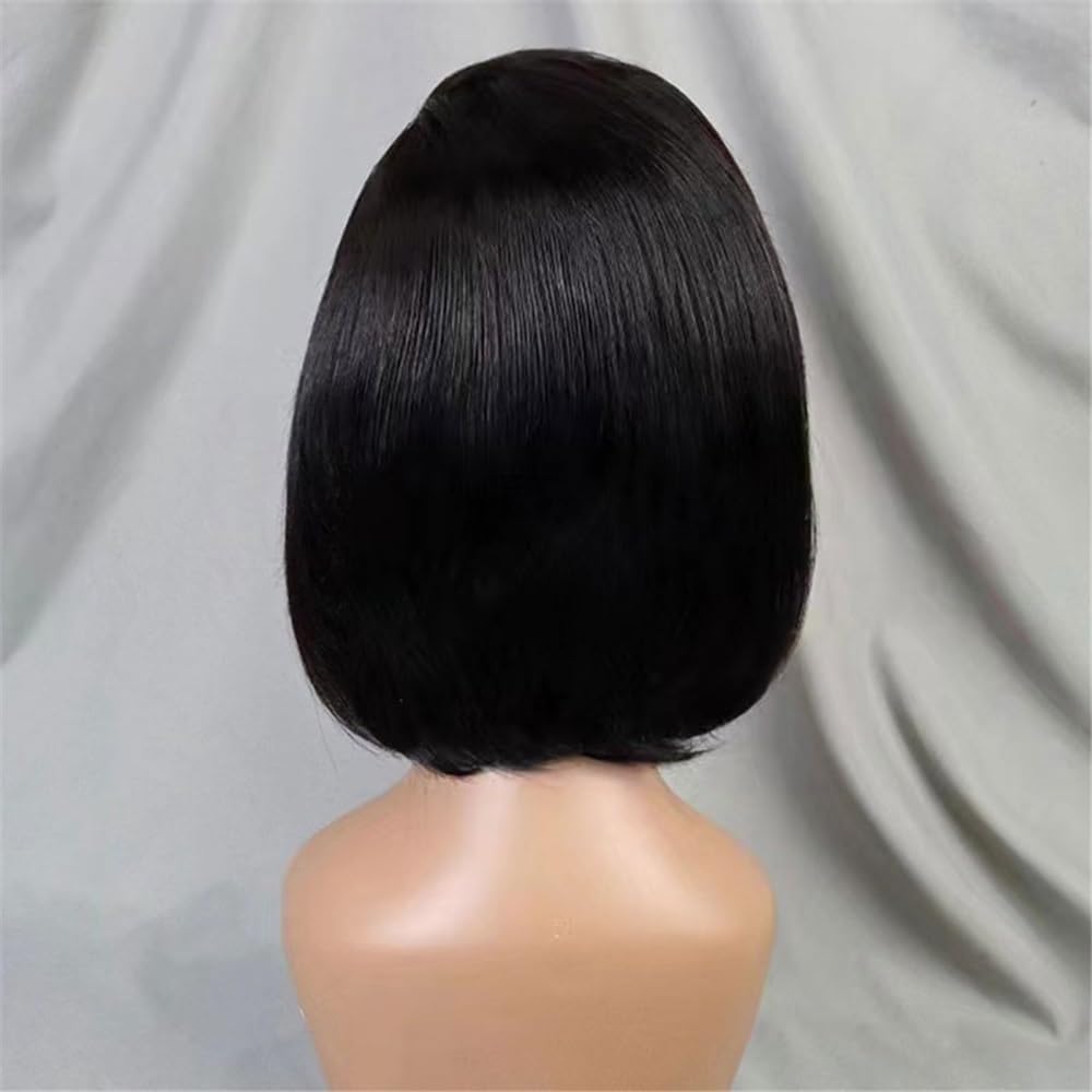 Veltronix Breathable Lightweight Glueless Short Bob Real Human Hair Lace Front Wig Frontal Pixie Style Natural Black Look for Daily Use