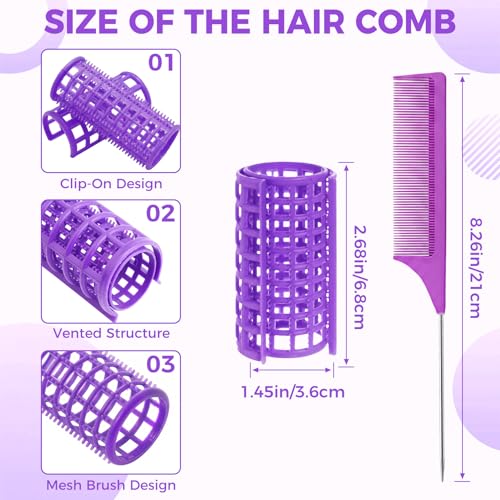 Mindow 13 Pcs No Heat Hair Rollers Set - 1.4 Inch Large Purple Curlers