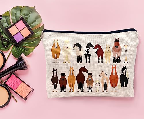 Horse Lovers Makeup Bag - Cartoon Horse Design, 7.5 x 10 inches