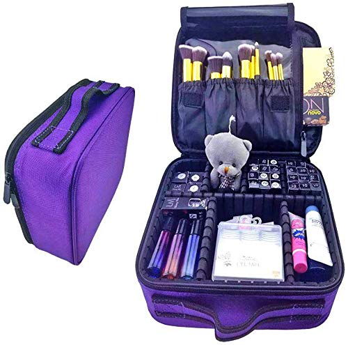 Semilyn Purple Travel Makeup Bag - Organizer with Adjustable Dividers