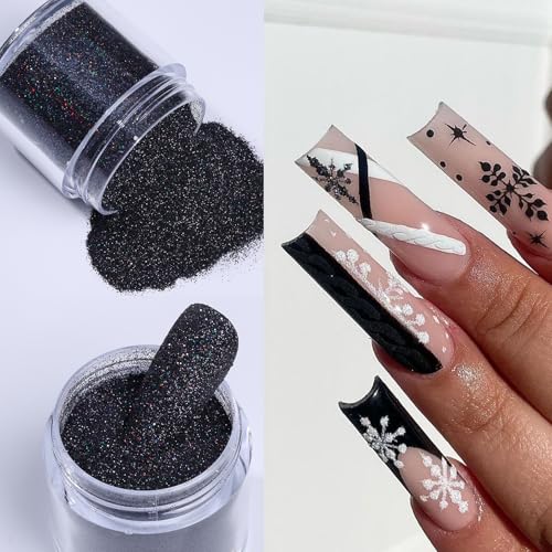 STZPRONAIL Sugar Glitter Nail Powder Set – 4 Colors Black White Sugar Shimmer for Dip, French Tip & DIY Nail Art