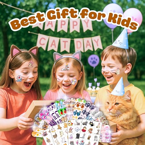 Cat Party Favors Set with Temporary Tattoos & Slap Bracelets - 72 Pieces