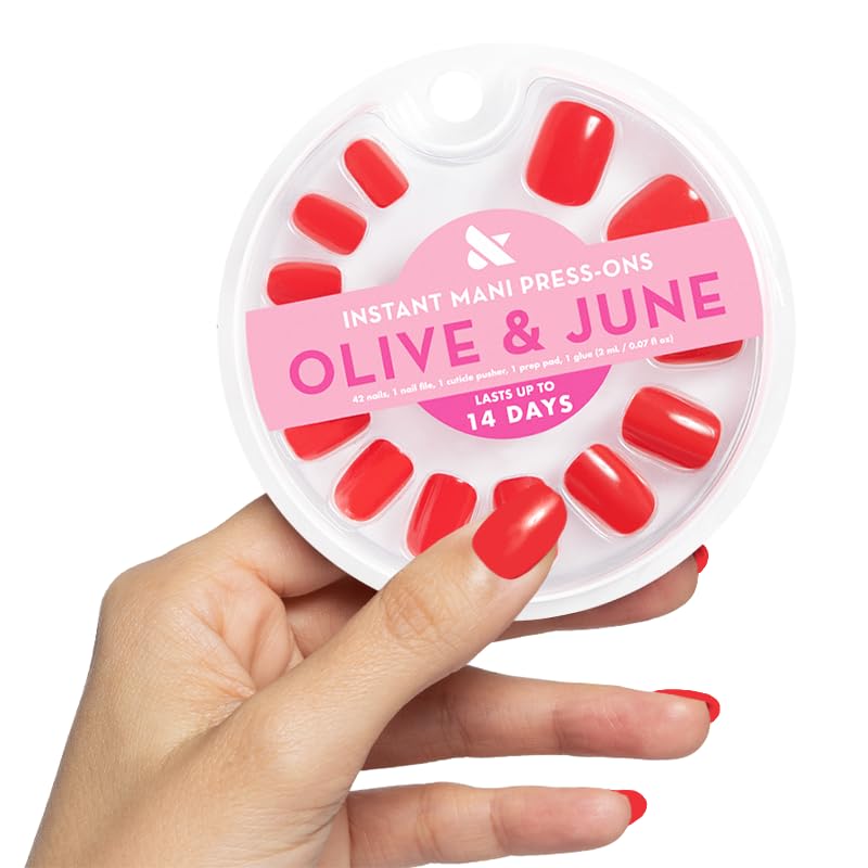 Instant Mani Summer Press-On Nails - Non-Toxic, Long-Lasting | 42 Fake Nails in 21 Sizes | Medium Almond Shape