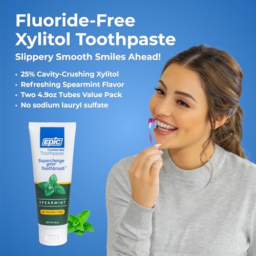 Fluoride-Free Xylitol Toothpaste with Spearmint - SLS-Free, 4.9oz, 2-Pack