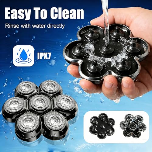 7-Blade Magnetic Shaver Head Replacement for Bald Men - Black/1Pack