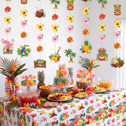 Tiamon Hawaiian Luau Party Hanging Decorations - 8 Pcs Aloha Banner Garland