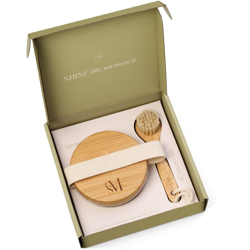 C.S.M. Natural Boar Bristle Dry Brushing Set for Body and Face Exfoliation