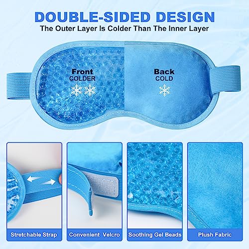 Candyfouse Reusable Cold Eye Mask - 2 Pack Blue & Pink for Puffiness Relief