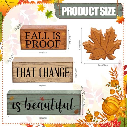 4-Piece Fall Wooden Leaf and Book Decor Set for Thanksgiving