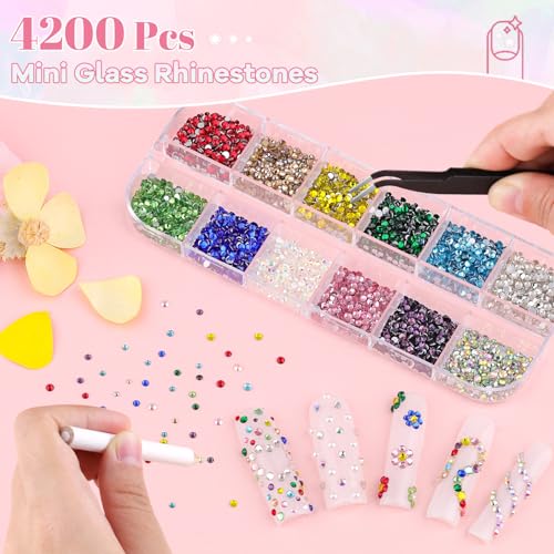 Mini Colorful Glass Nail Rhinestones - 4200Pcs Small Gems for Nails & Crafts - BELLEBOOST