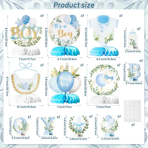 ANGOLIO 12Pcs Baby Boy Shower Honeycomb Centerpieces - Blue Table Decor