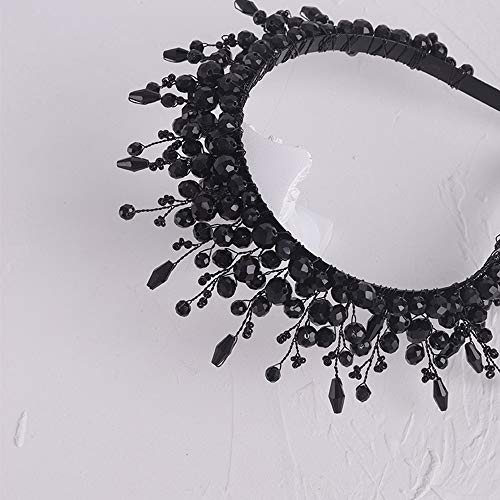 Aimimier Black Crystal Tiara Crown - Handmade Baroque Hair Hoop