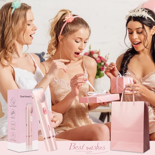 Dermave Bikini Shaver,Bikini Trimmer for Women,2 in 1 Dual Head Waterproof & Painless Electric Razors for Pubic Hair(Pink)